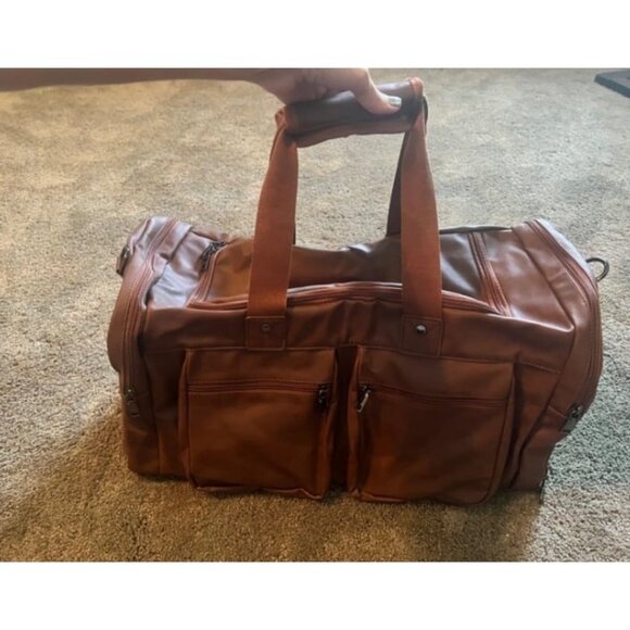 Travel Bag with Shoe Pouch,Weekender Overnight Bag Waterproof Leather Large - Picture 1 of 3